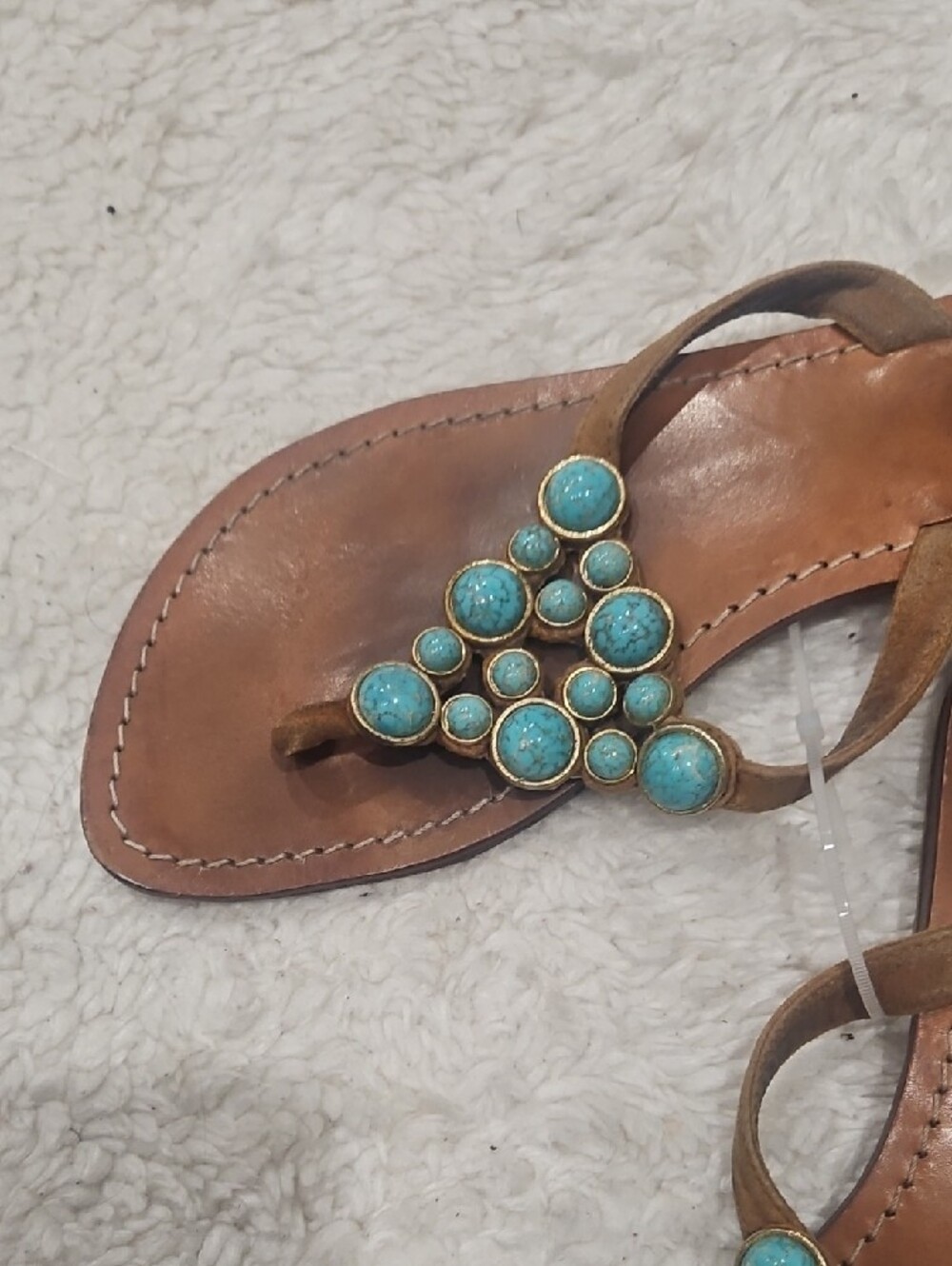 Mystique Boutique Brown Leather Sandals with Turquoise Bead Cluster - Picture 3 of 3